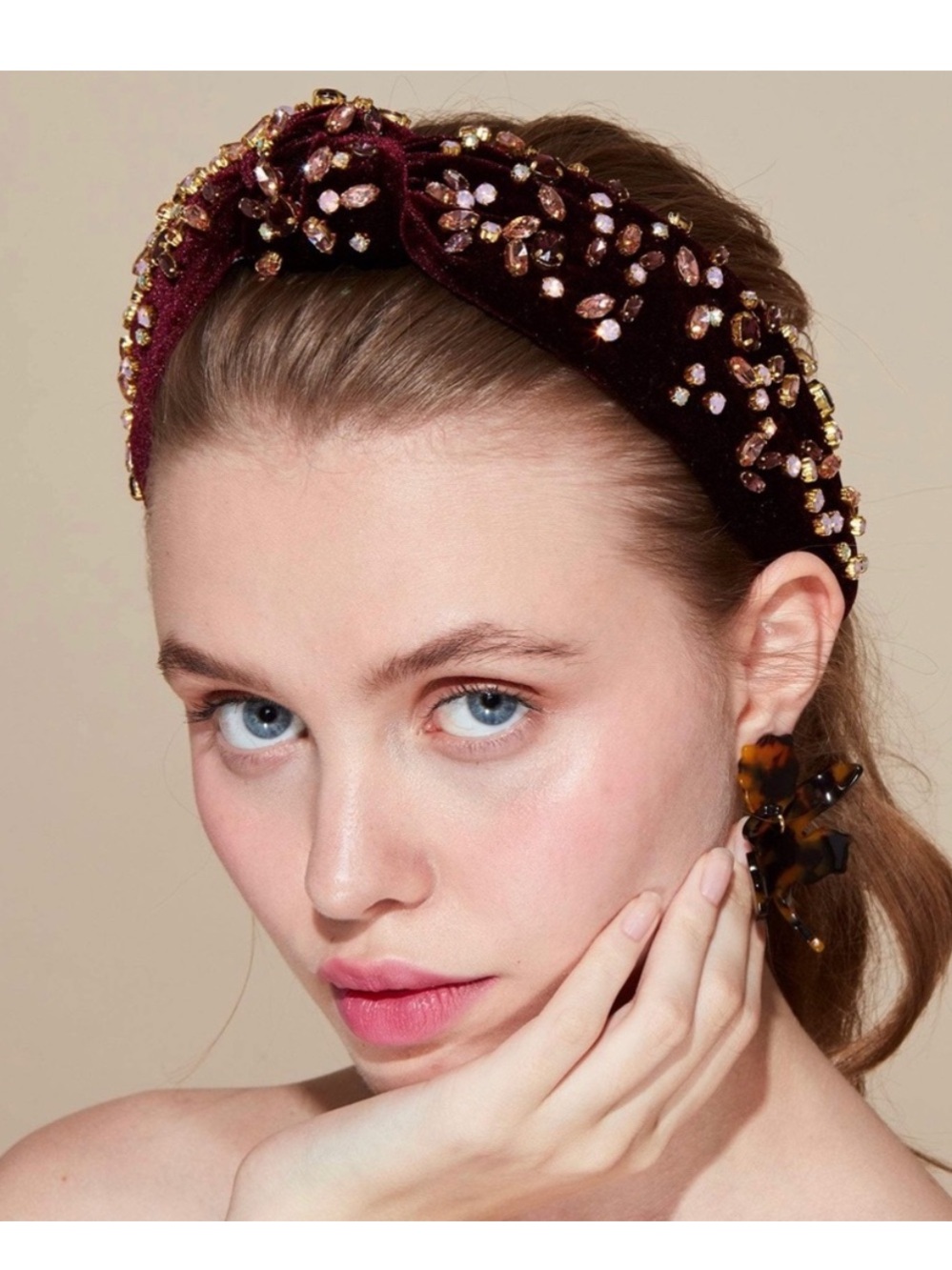 Lele Sadoughi Burgundy Mixed Shape crystal headband